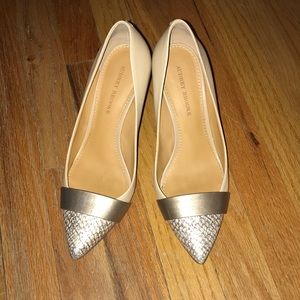 Tan high heels w/ decorative toe (snake design)